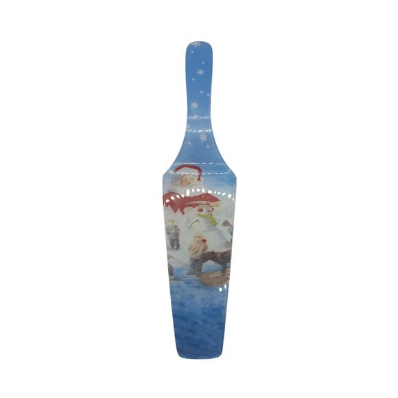 Vintage Glass Christmas Pie Cake Server Santa Snowman Holiday Kitchen Decor - Picture 1 of 7
